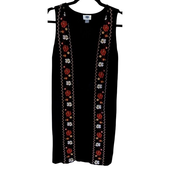 Old Navy Dresses & Skirts - Old Navy Black Sleeveless Embroidered Detail Floral Dress M Boho Chic